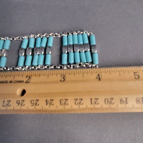 Womens Blue Beads Drop Pendant Silver Tone Round Link Chain Necklace 24 in - Picture 8 of 8